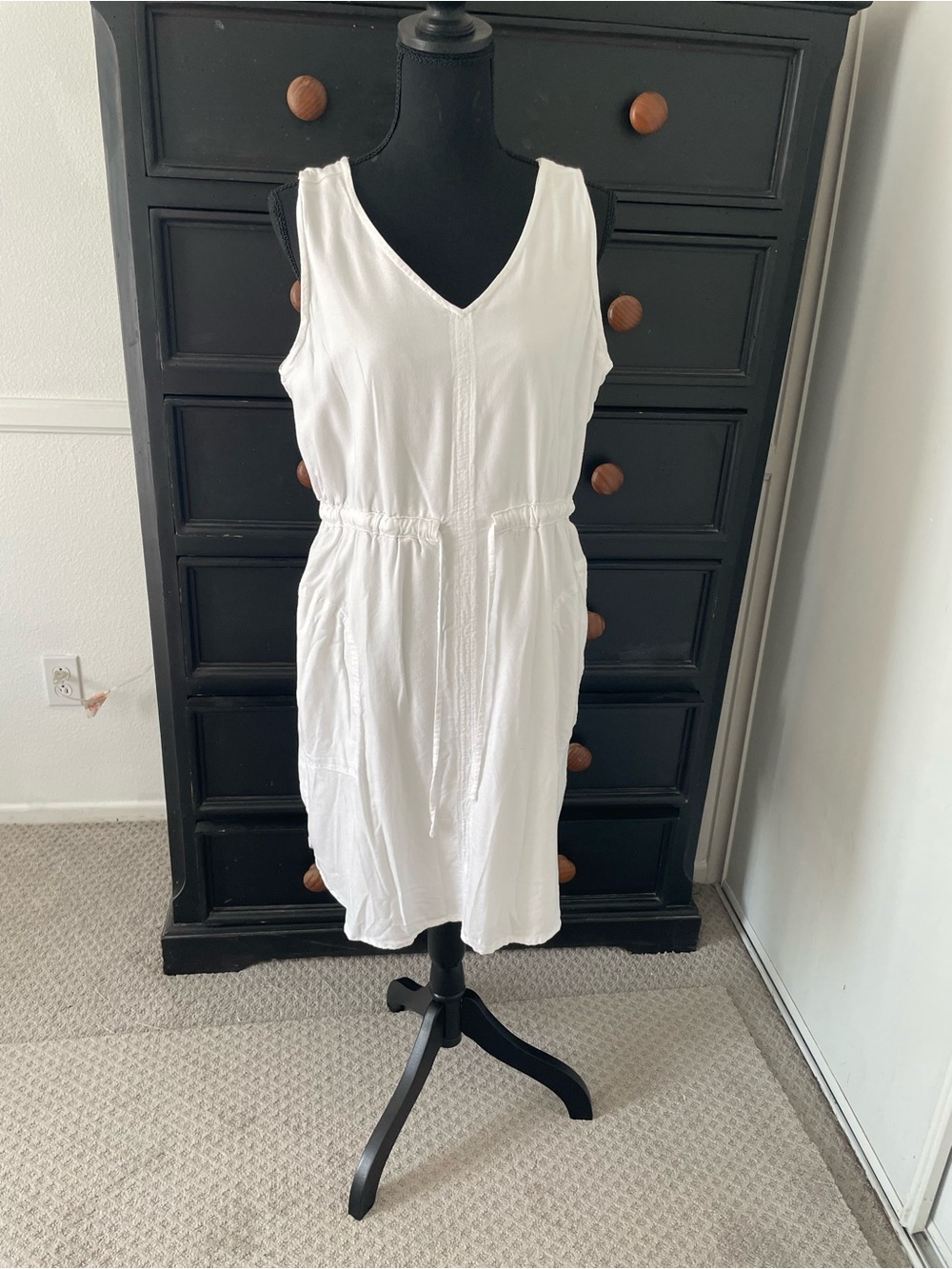White Casual V neck Dress Cover Up
